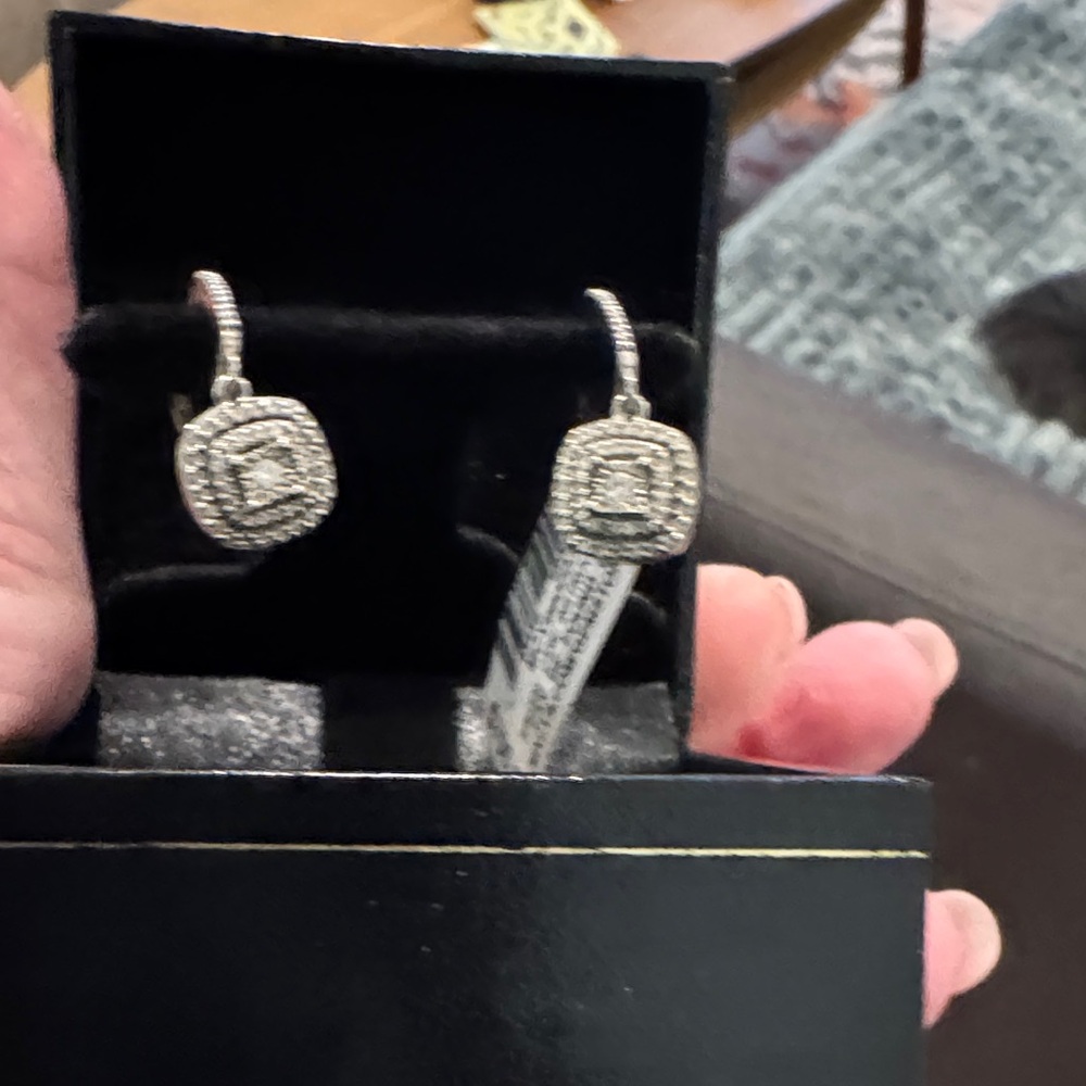 Macy's Silver Square Dangle Earrings - Picture 3 of 4